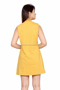 Último vestido casual de cuello alto para mujer sin mangas ecológico y lavable teñido liso con impresión digital para uso diario - Product Image 2