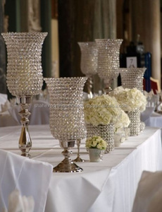 Portavelas de huracán con cuentas de cristal decorativo de boda de alta calidad de lujo Chapado en plata, centro de mesa, taza hermosa - Product Image 5
