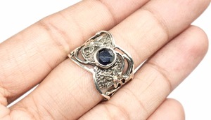 Iolite-Anillo de Plata de Ley 925 con bisel azul, forma redonda Virtual, para mujeres - Product Image 3
