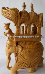 Indian Athenic <b>Wooden</b> Handmade <b>Carved</b> Elephant Souvenirs - As Royal Rider Sitting in the Palanquin - Sculpture - Product Image 2