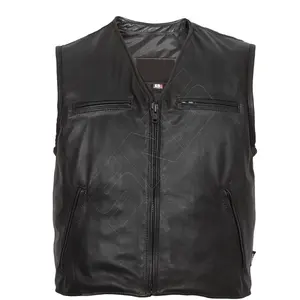 Chaleco de Cuero de Vaca para Motociclista, Chaleco Negro Duradero para Hombre, Ropa de Trabajo, Precios más Bajos - Product Image 1