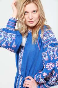 Acheter Robe tunique bleue 100% coton brodée à la main Nouvelle robe à la mode Robes ukrainiennes personnalisées brodées à la main - Product Image 3