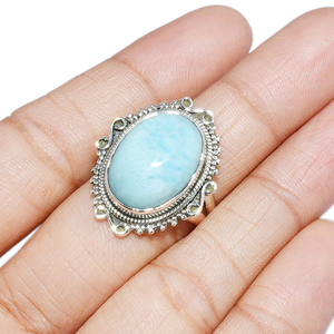 Encantadora forma Oval azul cielo 925 Larimar anillos de plata esterlina 925 joyería de plata de la joyería de la plata esterlina 925 - Product Image 4
