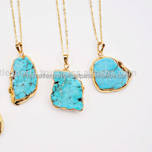Colgante de Piedra Turquesa, Collar con Dije de Rodio Dorado, Estilo Vintage, Engaste de Plata de Ley, Unisex, para Fiestas - Product Image 6