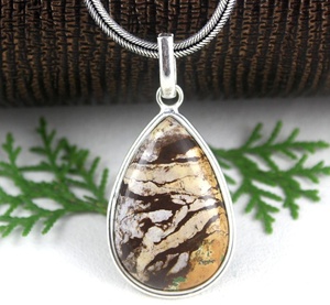 92.5 Sterling <b>Silver</b> <b>Top</b> Quality Smooth Pear Shape Natural Landscape Jasper Gemstone Charm Pendant Wholesale - Product Image 6