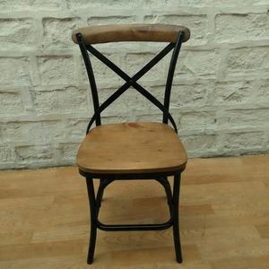 Industrial <b>Metal</b> Restaurant <b>Chair</b> With Wooden Seat and Backrest - Product Image 3