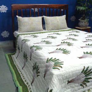 Edredón Queen de algodón orgánico más vendido del fabricante directo Hoja de plátano suave Indian Jaipur Block Print Venta a precio barato - Product Image 3