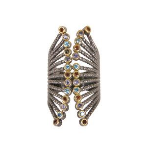 Bague en argent sterling 925 à la mode multi-pierres or 18 carats Iolite bleu topaze grenat pierres précieuses noir rhodium bijoux de mariage - Product Image 1