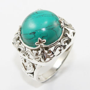 Anillo de Plata de Ley 925 con gema turquesa, joyería fina clásica con piedras preciosas - Product Image 1