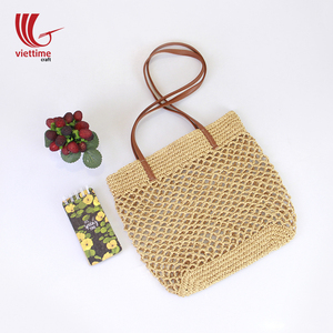 Bolso de Playa de Paja Marrón Claro para Mujer con Cierre Abierto, Artesanía al por Mayor - Product Image 4