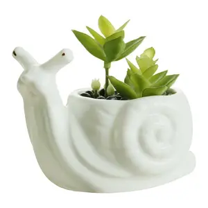 动物蜗牛形状白色陶瓷花盆花园播种机