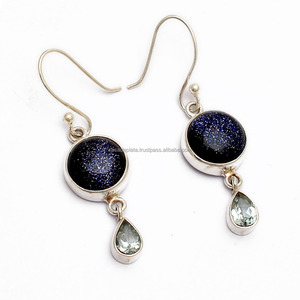 Améthyste de sable bleu faite à la main en argent sterling massif 925 boucles d'oreilles bijoux en gros fabricants et fournisseurs PAR CDP. - Product Image 1