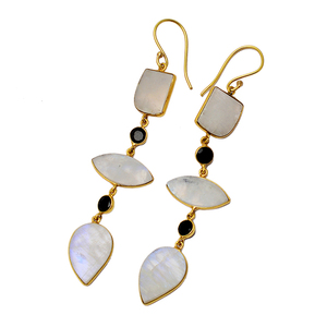 Cuarzo Negro ónix piedra lunar Piedra preciosa 925 plata esterlina chapado en oro pendientes de diseñador pendiente de moda para regalo de boda. - Product Image 1