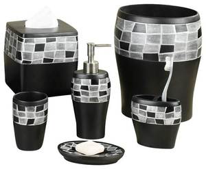 Ensemble de salle de bain de décoration d'hôtel ensemble de salle de bain moderne de couleur noire avec design fantaisie pour articles ménagers distributeur de savon boîte à mouchoirs porte-brosse - Product Image 1