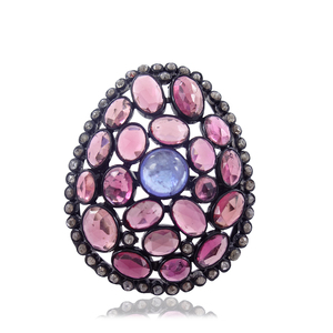 Bagues de créateur en diamant Tourmaline rose argent 925 massif - Product Image 1