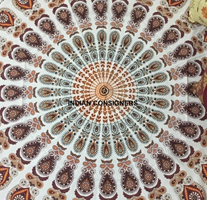 เสื่อโยคะผ้าฝ้ายนุ่มลายนกยูงแมนดาลาเสื่อปิกนิกอินเดียสำหรับตกแต่งบ้านทำด้วยมือโดยผู้ลงนาม - Product Image 5