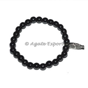 Cristal curativo 6mm - 8mm Pulsera de cuentas personalizada Piedras preciosas Pulseras de ónix negro puro con encanto de búho y exportador de piedras semipreciosas - Product Image 1