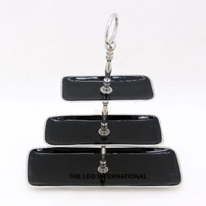 Soporte para Pastel de Aluminio Metálico de 3 Niveles, Decorativo, de Lujo, Diseño Moderno, Estilo Rectangular, Plateado Negro - Product Image 1