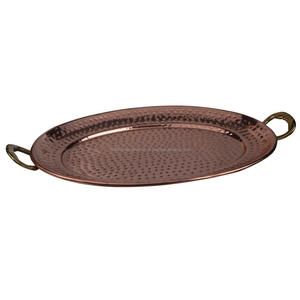 Gran exhibición de servicio de metal para bodas, bandejas de servicio de estilo moderno italiano, bandeja de cobre martillada ovalada con impresión de logotipo - Product Image 1