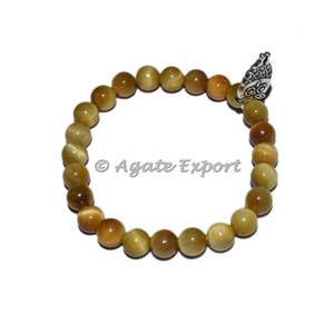 Lemon Tiger Eye Gemstone <b>Bracelets</b> with Owl <b>Charm</b> - Product Image 1
