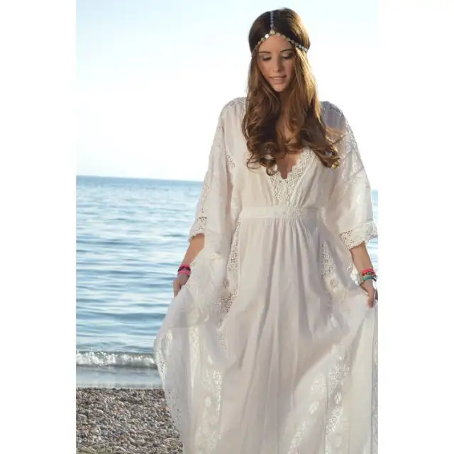 latest newest designer embroidery long kaftans 100% Cotton fabric for women comfortable beach cover ups