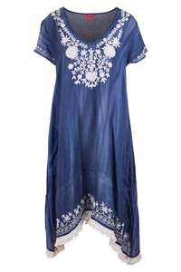 Túnica con dobladillo con flecos tradicional bordada, moda occidental, Mini túnica floral, estilo bohemio, campestre, mexicana, para verano - Product Image 5