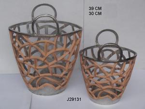 Vases à fleurs en fonte d'aluminium de haute qualité style panier et finition terre cuite décor à la maison Vases à fleurs en métal - Product Image 3