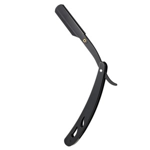 Maquinilla de afeitar recta con mango de Metal profesional para cara y cuerpo, maquinilla de afeitar de peluquero negra mate para uso en salón - Product Image 1