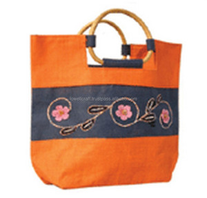 Sac fourre-tout en jute avec poignée en canne, sac de courses brodé, sac en jute écologique, sac de courses pour femme, sac à main en jute fait main - Product Image 1