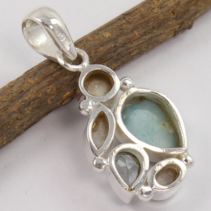 LARIMAR และอัญมณีอื่นๆ 925 เงินสเตอร์ลิงแท้ที่น่าตื่นตาตื่นใจ Solitaire BEZEL การตั้งค่าจี้และเสน่ห์ - Product Image 2