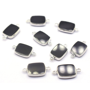 Black Onyx Rectangle Shape 925 Sterling Silver Bezel Silver Plated Connector Handmade <b>Jewelry</b> <b>Making</b> - Product Image 4