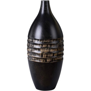 แจกันไม้แกะสลักลายดอกไม้ งานฝีมือ ตกแต่งบ้าน ตกแต่งสำนักงาน แจกันไม้มะม่วง แจกันไม้เนื้อแข็ง - Product Image 1