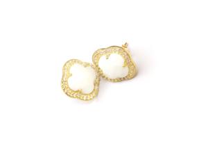 White Agate Cubic Zircon Clover Shape 925 <b>Sterling</b> <b>Silver</b> Jewelry Making Gemstone <b>Stud</b> Birthstone Boho Earring Set - Product Image 6