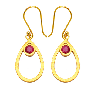 Rubí piedra preciosa corte redondo 925 plata esterlina chapado en oro pendiente colgante bisel ajuste clásico pendiente de moda para mujeres niñas - Product Image 2