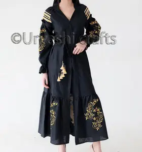 Ucraniano vestido ropa de mujer vibrante bordado bohemio negro caliente vestido bordado ucraniano bordado vestido