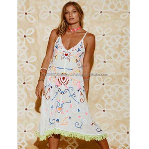 Robe à ourlet à franges brodée Aari, tunique Sexy et cognitive, couleur fluorescente, à bas prix d'usine, bretelles Spaghetti, nouveau modèle - Product Image 1