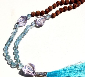 Collier en perles de sodalite facettées, perles de mala, pompon, noué à la main, style bohème, unisexe, religieux, bouddhisme, yoga, mode, cadeau de fête - Product Image 4