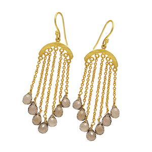 925 Sterling Silver Fine Hoop Earrings Gold Plated Smoky Quartz Gemstone <b>Vintage</b> Fashionable Dangle Design for Wedding Party - Product Image 1