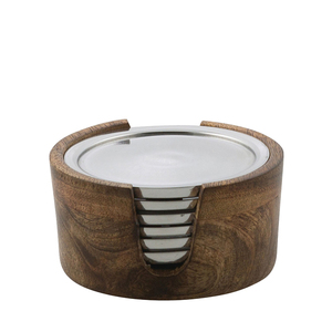 Juego de posavasos de metal de 6 piezas con soporte de madera, posavasos para mesa de centro, posavasos para bebidas de protección de mesa para granja - Product Image 1