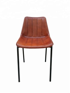 Chaise de Restaurant en cuir marron industriel, chaise de Restaurant en fer et en cuir industriel - Product Image 5