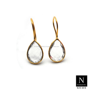 Piedra preciosa de peridoto chapada en oro de 24K, 10x14 MM, forma de pera, Pendientes colgantes, venta al por mayor - Product Image 3