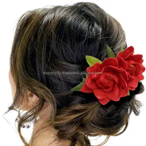 Gardenia Bunga Busa Mawar Mode, Aksesori Rambut dengan Klip Rambut Daun Busa