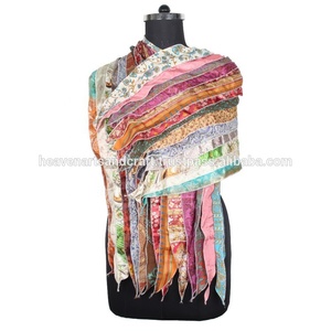 Écharpe longue Dupatta vintage Hijab pour femmes Écharpes Indian Sari Patches Écharpe réversible Colorée Rayée Panneau en soie vintage - Product Image 2