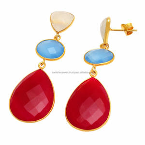 ต่างหูเงินสเตอร์ลิง925ชุบทองอย่างยอดเยี่ยมอัญมณีสีม่วงแดงธรรมชาติแบบห้อยสำหรับงานแต่งงานของขวัญปาร์ตี้ - Product Image 2