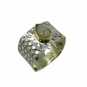 แหวนแต่งงานพลอยมูนสโตนสีรุ้งแนววินเทจ925บริสุทธิ์สำหรับผู้ชายและผู้หญิง - Product Image 1