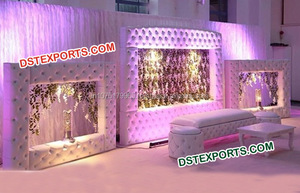 Muebles de Salón para Recepción de Bodas, Taburetes Acolchados de Madera con Cristales, Estilo Moderno, Boda India, Color Personalizado - Product Image 2