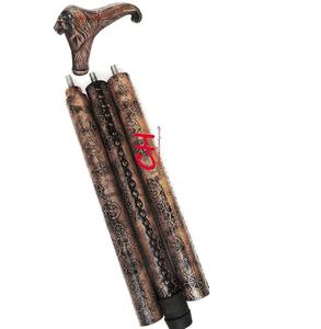 Bastón de latón náutico, mango de cabeza de latón, bastón de cuero marrón en relieve, bastón antiguo hecho a mano, Día del Padre - Product Image 1