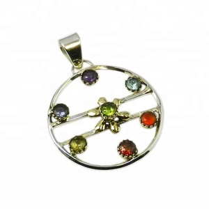 Vente en ligne Prix de gros Bijoux en argent 925 Sterling Blue Topaz Multi Gemstone Chakra Pendant Fine Jewelry Pendentifs & Charms - Product Image 1