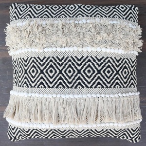 Boho Chic Black <b>White</b> Cotton <b>Pillow</b> <b>Case</b> Vintage Geometric Moroccan Woven Technique Living Room Square Cushion Cover - Product Image 4