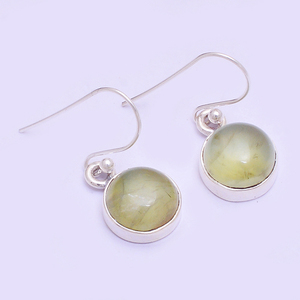 Round Shape Prehnite Gemstone 925 <b>Sterling</b> <b>Silver</b> Ear <b>Wire</b> Earrings Romantic <b>Silver</b> Plated Fashionable Earring for Wedding, Gift - Product Image 5